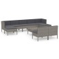 vidaXL Set de muebles de jardín 10 pzas y cojines ratán sintético gris vidaXL Set de muebles de jardín 10 pzas y cojines ratán sintético gris
