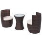 vidaXL Set mesa y sillas de jardín 3 pzas y cojines poli ratán marrón vidaXL Set mesa y sillas de jardín 3 pzas y cojines poli ratán marrón