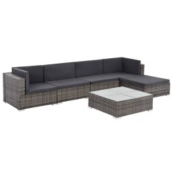 vidaXL Set de muebles de jardín 6 pzas y cojines ratán sintético gris