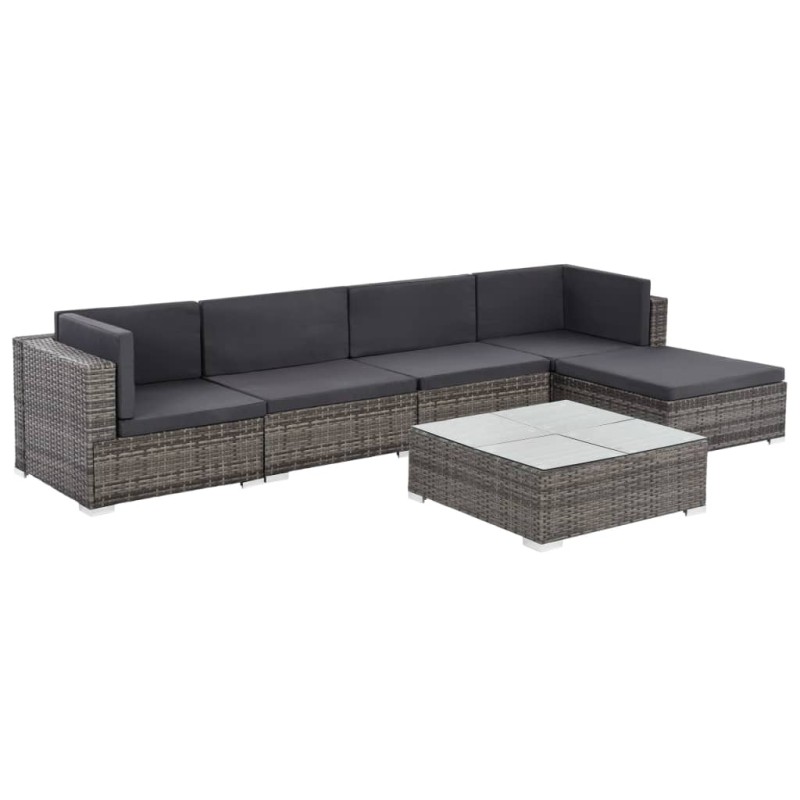 vidaXL Set de muebles de jardín 6 pzas y cojines ratán sintético gris vidaXL Set de muebles de jardín 6 pzas y cojines ratán sintético gris
