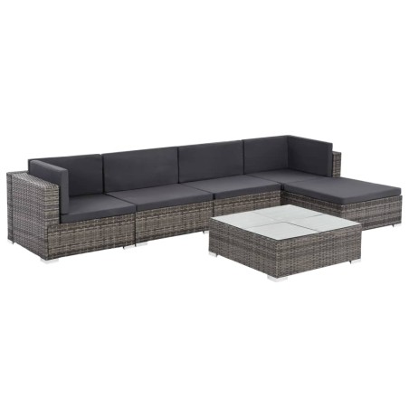 vidaXL Set de muebles de jardín 6 pzas y cojines ratán sintético gris