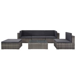 vidaXL Set de muebles de jardín 6 pzas y cojines ratán sintético gris