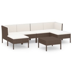 vidaXL Set muebles de jardín 7 pzas y cojines ratán sintético marrón