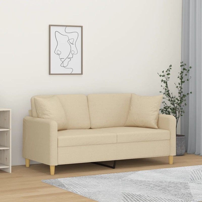 vidaXL Sofá de 2 plazas con cojines tela color crema 140 cm vidaXL Sofá de 2 plazas con cojines tela color crema 140 cm
