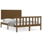 vidaXL Estructura de cama matrimonio con cabecero madera marrón miel