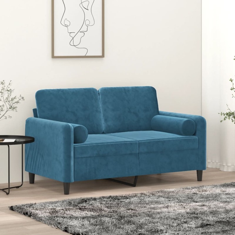 vidaXL Sofá de 2 plazas con cojines terciopelo azul 120 cm vidaXL Sofá de 2 plazas con cojines terciopelo azul 120 cm