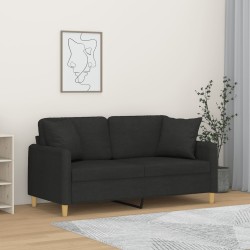 vidaXL Sofá de 2 plazas con cojines tela negro 140 cm