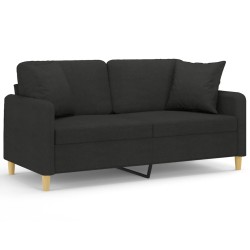 vidaXL Sofá de 2 plazas con cojines tela negro 140 cm