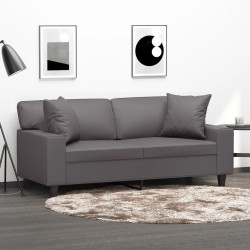 vidaXL Sofá de 2 plazas con cojines cuero sintético gris 140 cm