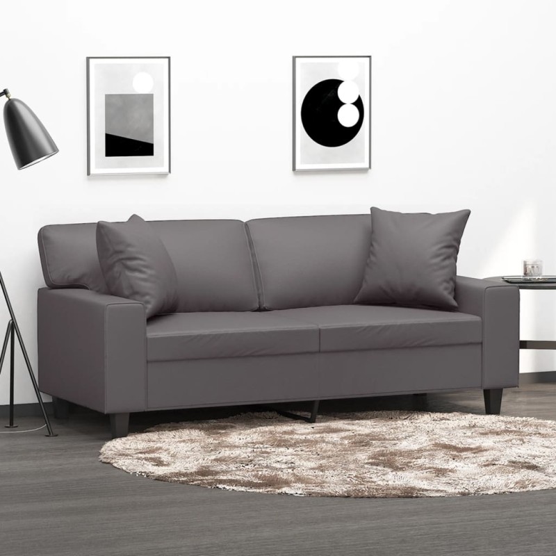vidaXL Sofá de 2 plazas con cojines cuero sintético gris 140 cm vidaXL Sofá de 2 plazas con cojines cuero sintético gris 140 cm