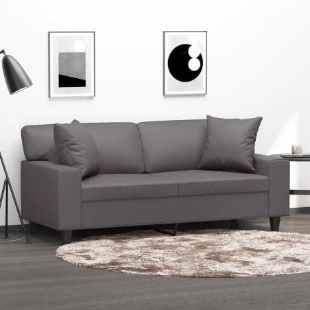 vidaXL Sofá de 2 plazas con cojines cuero sintético gris 140 cm