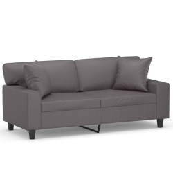 vidaXL Sofá de 2 plazas con cojines cuero sintético gris 140 cm