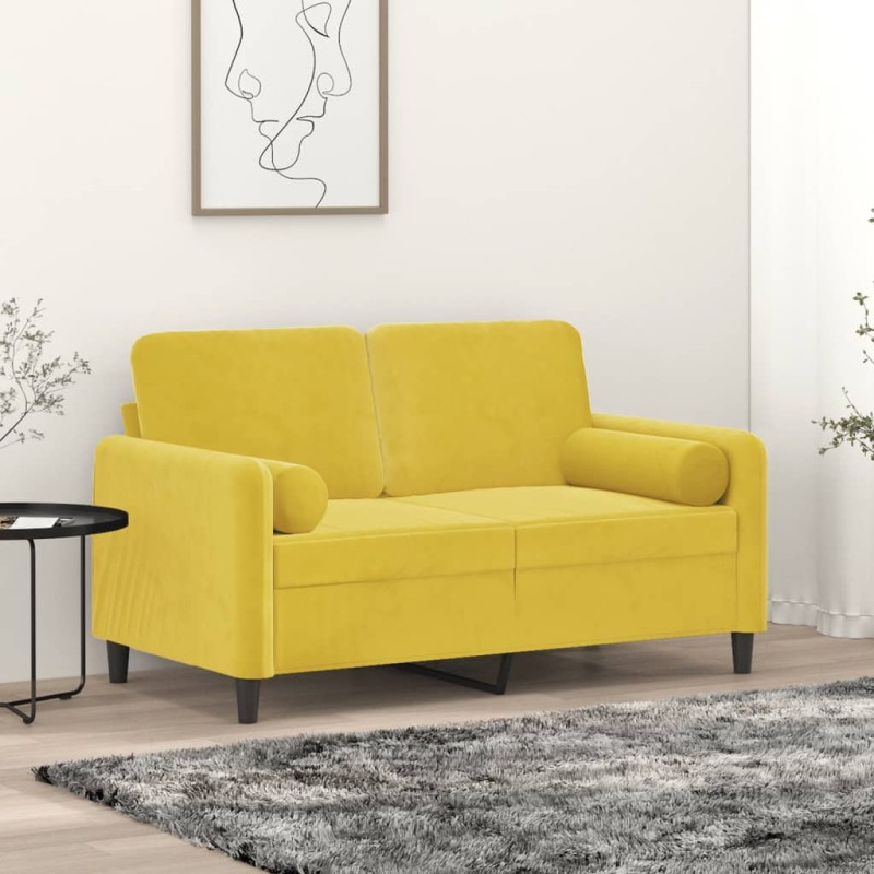 vidaXL Sofá de 2 plazas con cojines terciopelo amarillo 120 cm vidaXL Sofá de 2 plazas con cojines terciopelo amarillo 120 cm