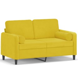vidaXL Sofá de 2 plazas con cojines terciopelo amarillo 120 cm