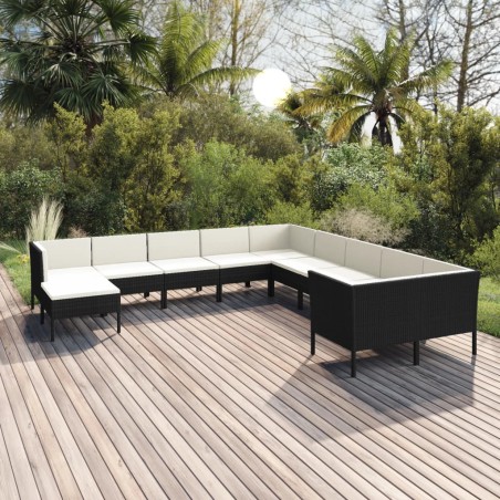 vidaXL Set de muebles de jardín 11 pzas cojines ratán sintético negro
