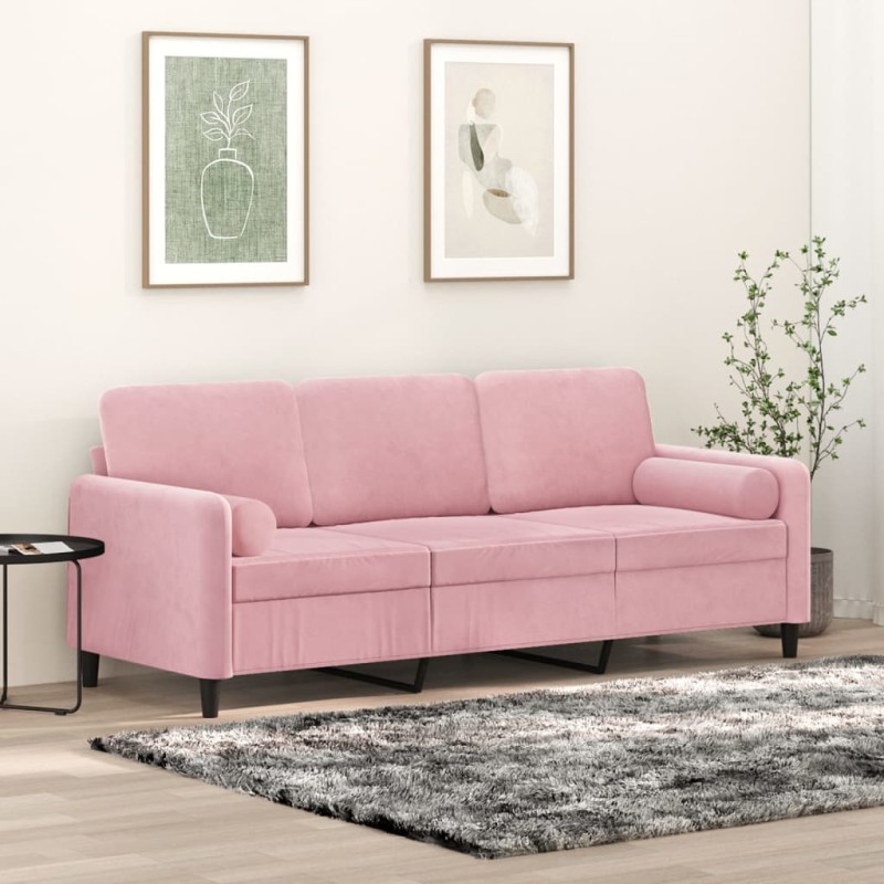 vidaXL Sofá de 3 plazas con cojines terciopelo rosa 180 cm vidaXL Sofá de 3 plazas con cojines terciopelo rosa 180 cm