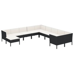 vidaXL Set de muebles de jardín 11 pzas cojines ratán sintético negro