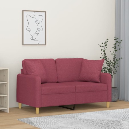 vidaXL Sofá de 2 plazas con cojines tela rojo tinto 120 cm