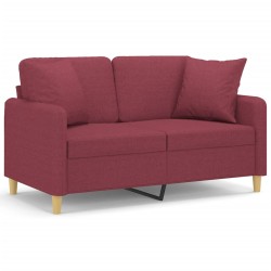 vidaXL Sofá de 2 plazas con cojines tela rojo tinto 120 cm