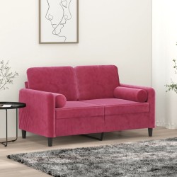 vidaXL Sofá de 2 plazas con cojines terciopelo rojo tinto 120 cm