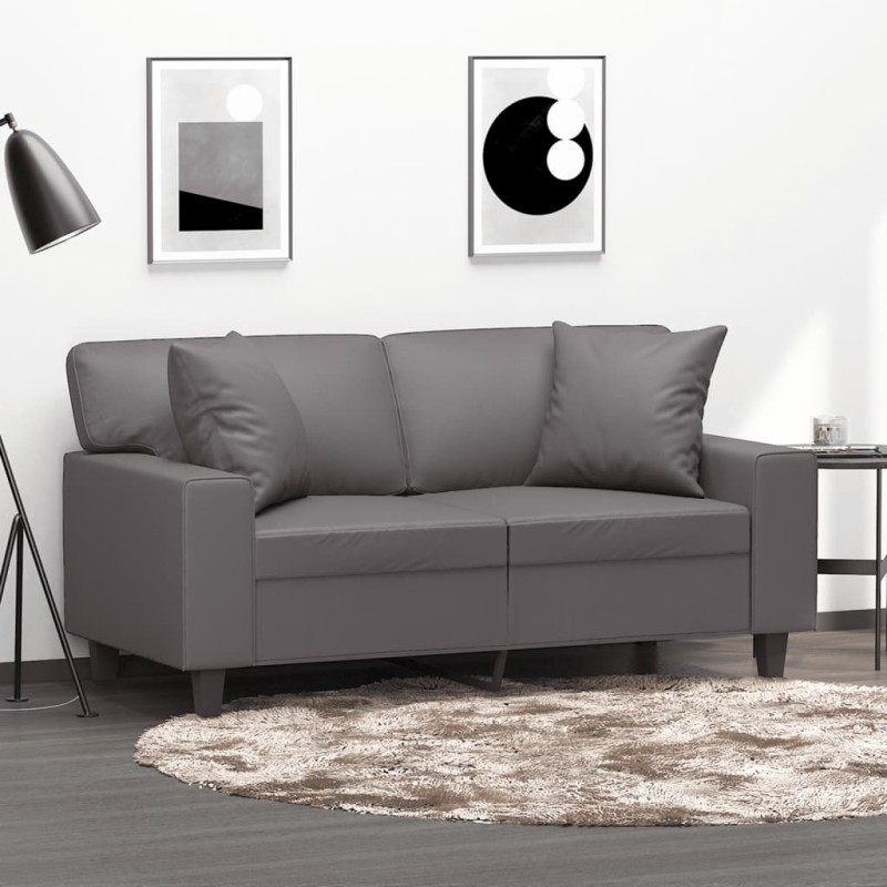 vidaXL Sofá de 2 plazas con cojines cuero sintético gris 120 cm vidaXL Sofá de 2 plazas con cojines cuero sintético gris 120 cm