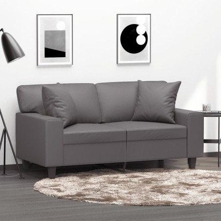 vidaXL Sofá de 2 plazas con cojines cuero sintético gris 120 cm