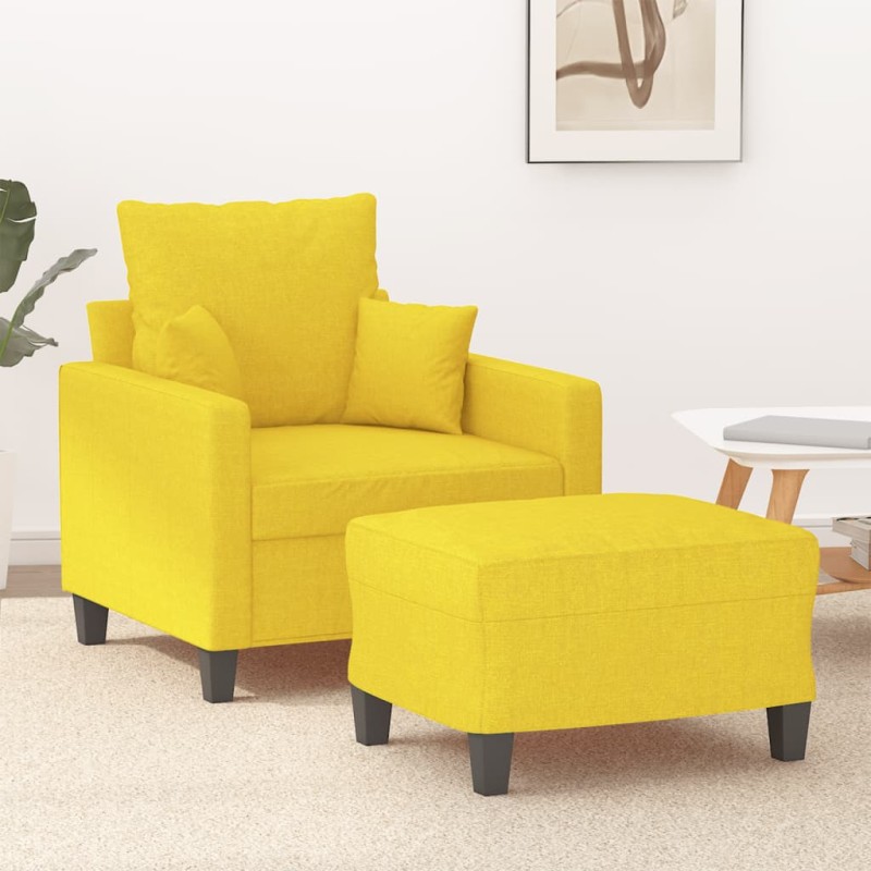 vidaXL Sillón con taburete tela amarillo claro 60 cm vidaXL Sillón con taburete tela amarillo claro 60 cm