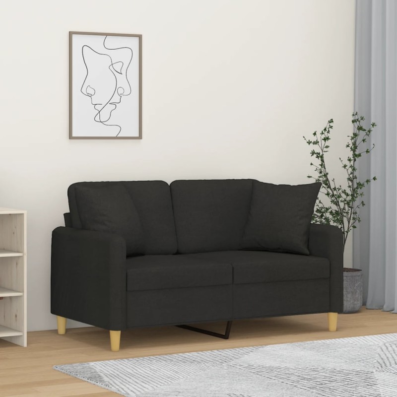 vidaXL Sofá de 2 plazas con cojines tela negro 120 cm vidaXL Sofá de 2 plazas con cojines tela negro 120 cm