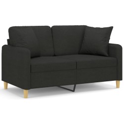 vidaXL Sofá de 2 plazas con cojines tela negro 120 cm
