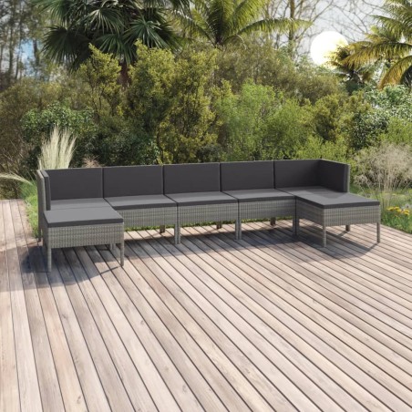 vidaXL Set de muebles de jardín 7 pzas y cojines ratán sintético gris