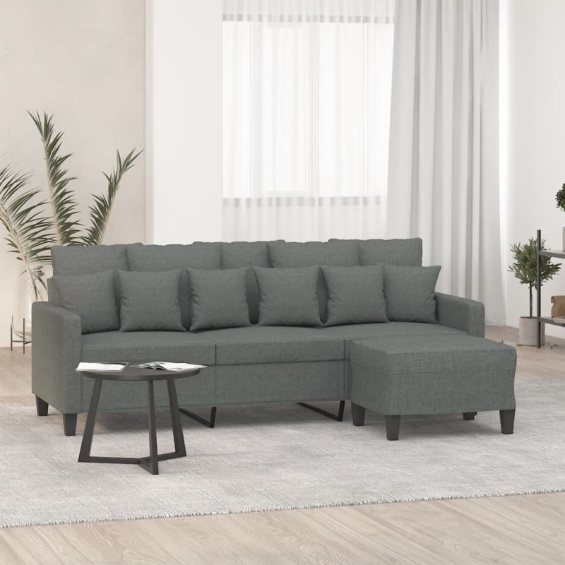 vidaXL Sofá de 3 plazas con taburete de tela gris oscuro 180 cm vidaXL Sofá de 3 plazas con taburete de tela gris oscuro 180 cm
