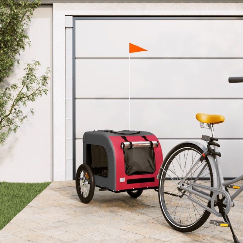vidaXL Remolque de bicicleta mascotas hierro tela Oxford rojo gris vidaXL Remolque de bicicleta mascotas hierro tela Oxford rojo gris