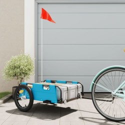 vidaXL Remolque para bicicletas hierro y tela Oxford azul