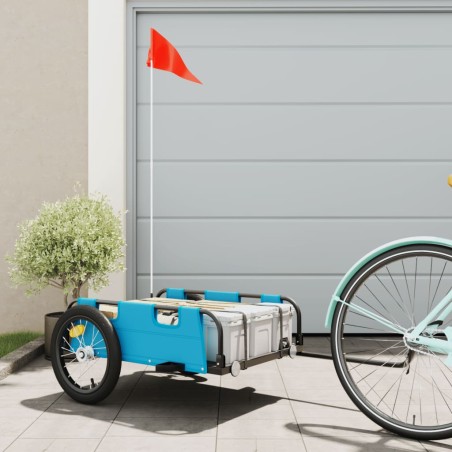 vidaXL Remolque para bicicletas hierro y tela Oxford azul