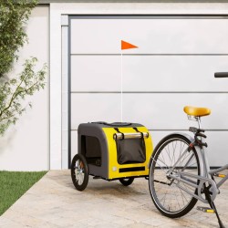 vidaXL Remolque de bicicleta mascotas hierro tela Oxford amarillo gris