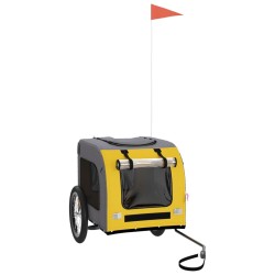 vidaXL Remolque de bicicleta mascotas hierro tela Oxford amarillo gris