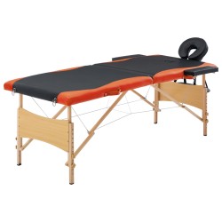  vidaXL Camilla de masaje plegable 2 zonas madera negro y naranja