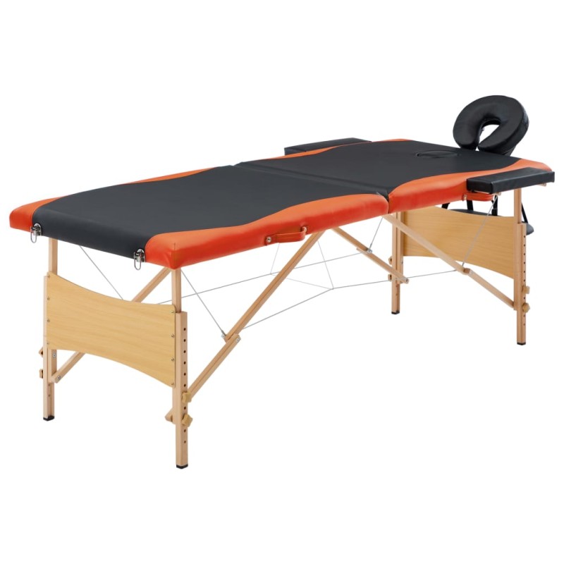 vidaXL Camilla de masaje plegable 2 zonas madera negro y naranja vidaXL Camilla de masaje plegable 2 zonas madera negro y naranja