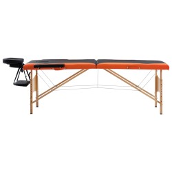  vidaXL Camilla de masaje plegable 2 zonas madera negro y naranja
