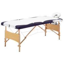 vidaXL Camilla de masaje plegable 3 zonas madera blanco y morado