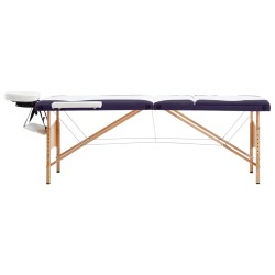 vidaXL Camilla de masaje plegable 3 zonas madera blanco y morado