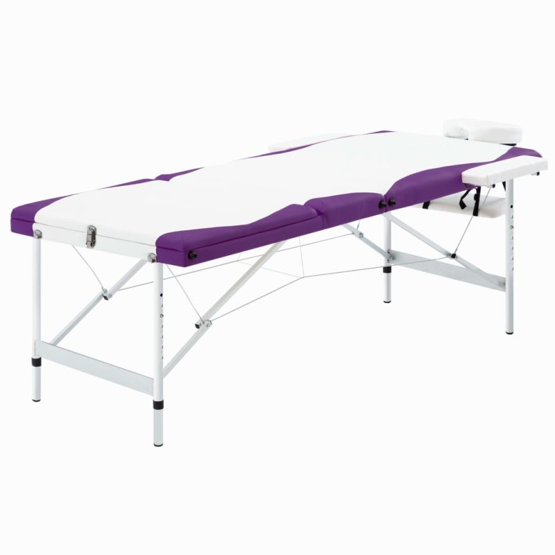vidaXL Camilla de masaje plegable 3 zonas aluminio blanco y morado vidaXL Camilla de masaje plegable 3 zonas aluminio blanco y morado