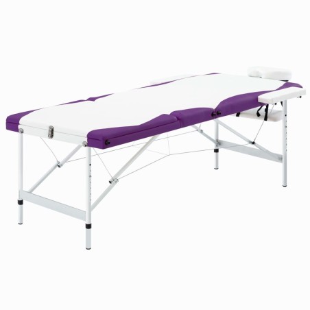 vidaXL Camilla de masaje plegable 3 zonas aluminio blanco y morado