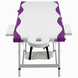 vidaXL Camilla de masaje plegable 3 zonas aluminio blanco y morado