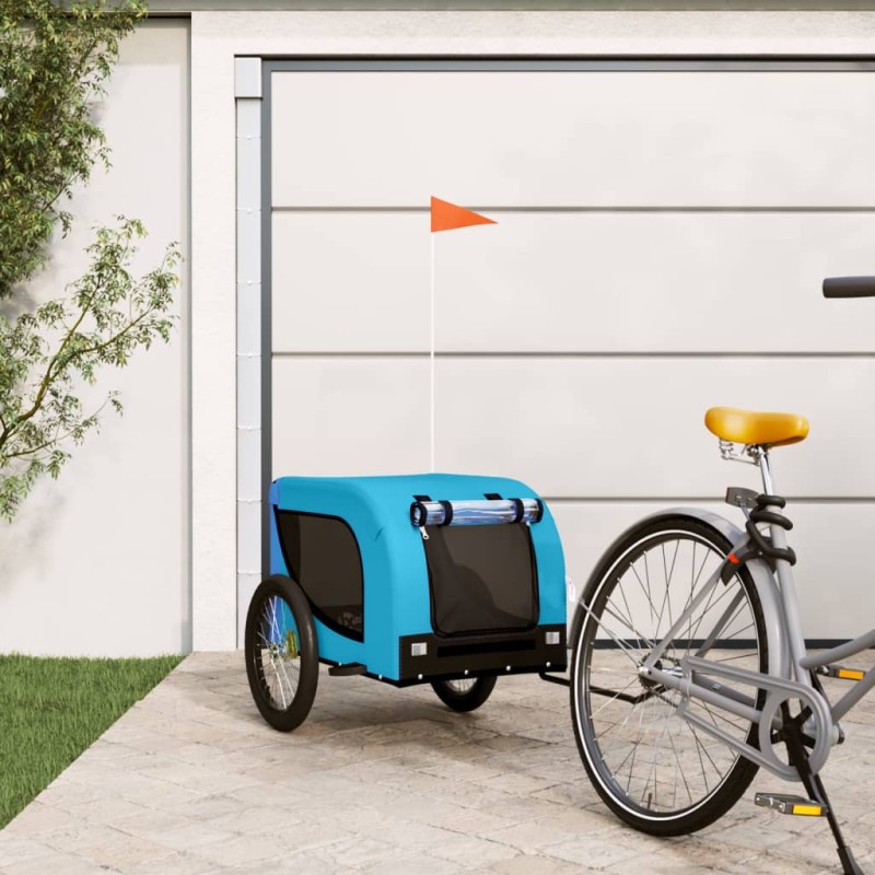 vidaXL Remolque de bicicleta mascotas hierro tela Oxford azul negro
