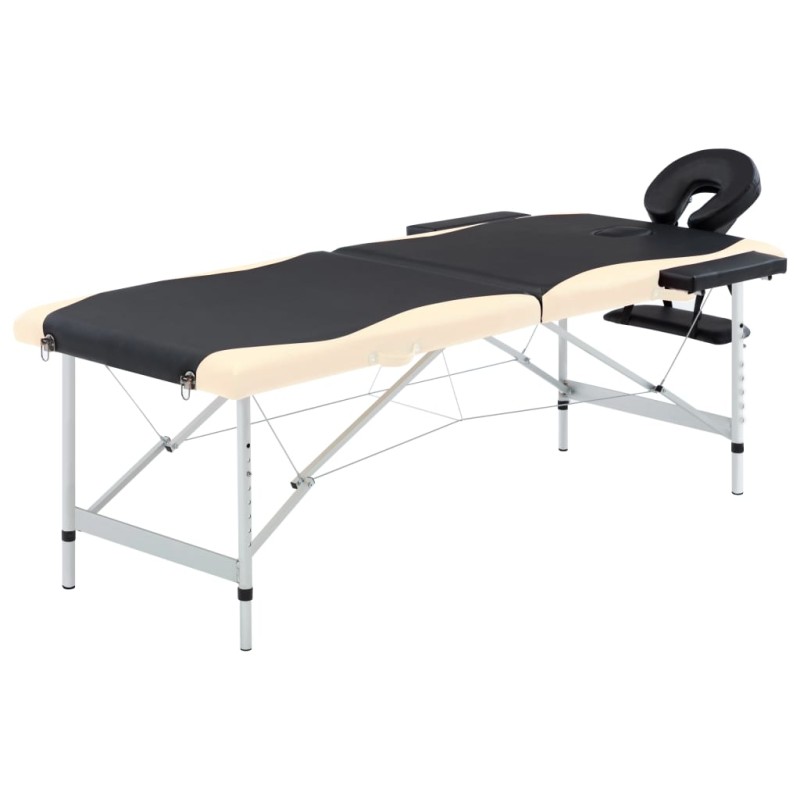 vidaXL Camilla de masaje plegable 2 zonas aluminio negro y beige vidaXL Camilla de masaje plegable 2 zonas aluminio negro y beige