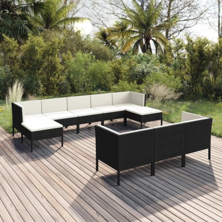 vidaXL Set de muebles de jardín 10 pzas cojines ratán sintético negro