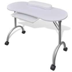 vidaXL Mesa de manicura plegable con ruedas blanco  