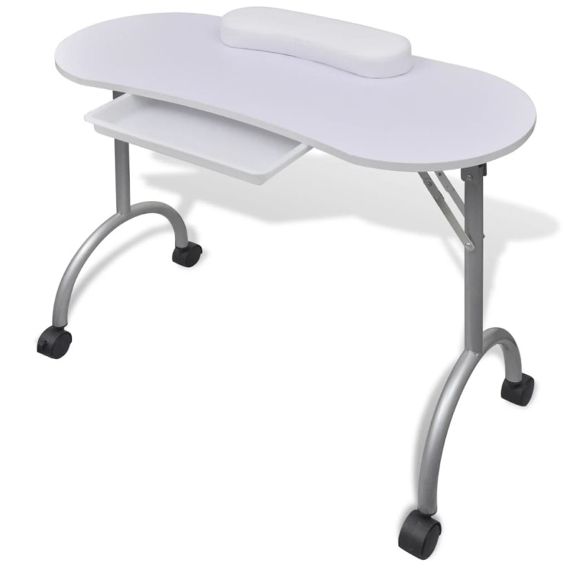 vidaXL Mesa de manicura plegable con ruedas blanco  