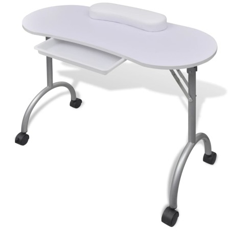 vidaXL Mesa de manicura plegable con ruedas blanco  